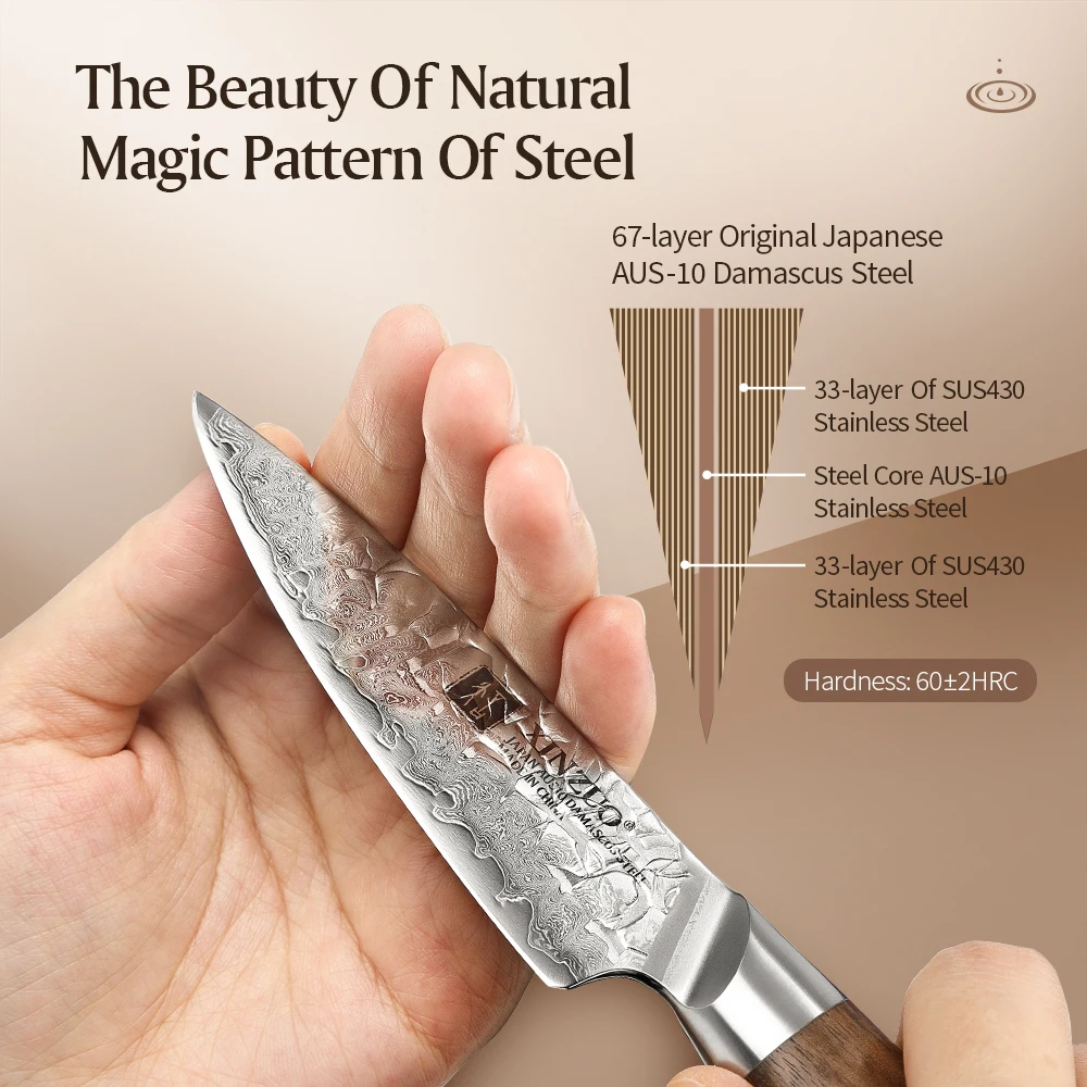 XINZUO 3.5 Inches Fruit Knife 67 Layers Japan AUS10 Damascus Stainless Steel Ergonomic Handle  High Quality Kitchen Knives