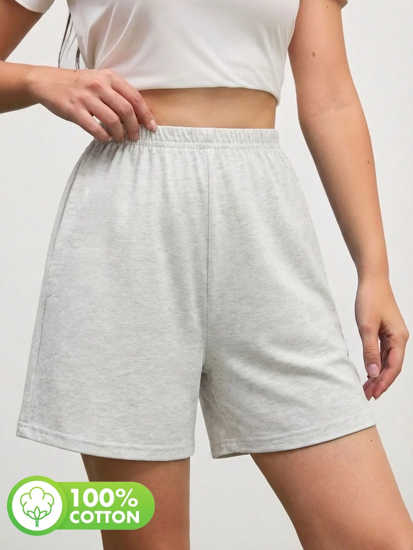 

Summer pure cotton women's shorts, casual home and outdoor, solid color high waisted pants, women's clothing