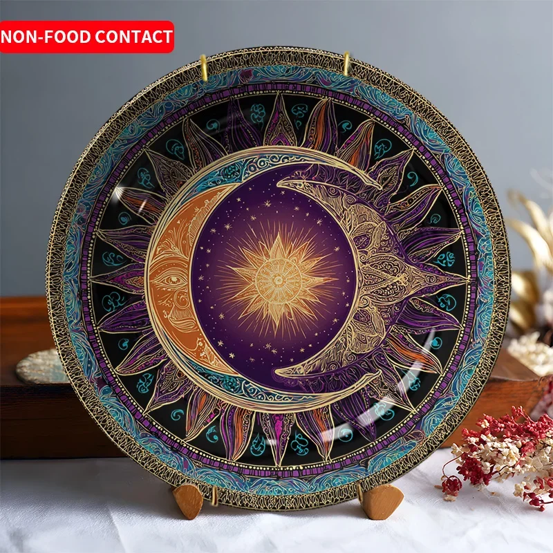 1pc Sun and Moon Ceramic Decorative Plate - Art Deco Style Round Wall Hanging Decor, Non-Food Contact Nordic-Inspired Home