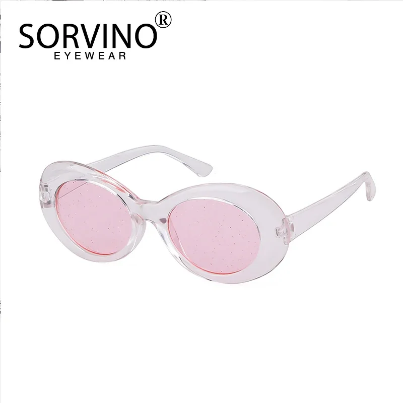 SORVINO Oval Sunglasses Women Brand New Round Retro Black Red Sun Glasses Fashion Small Frame Glasses Candy Color Glitter Lens