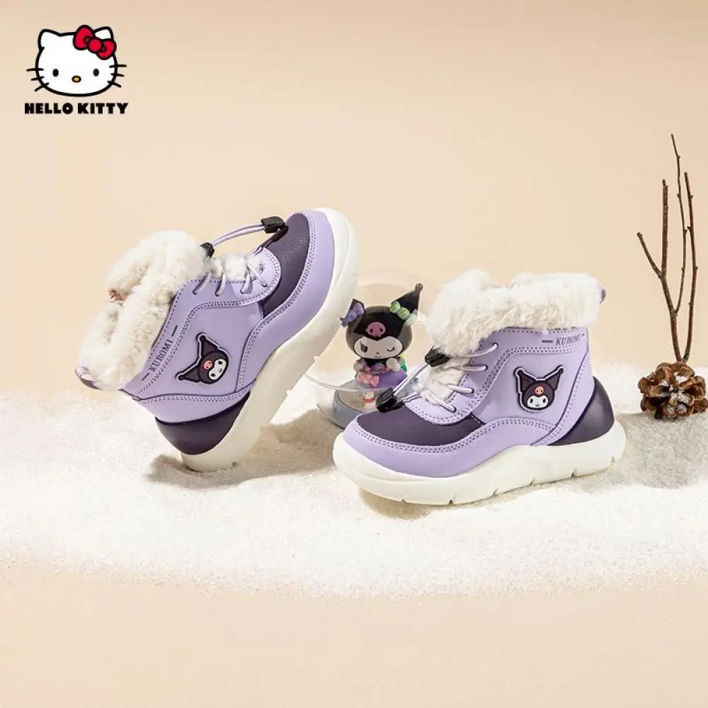 Kawaii Sanrio Kuromi Girls Snow Boots New Style Winter Anime Fashion High Top Cotton Boots Anti-Slip Ins Children's Casual Shoes