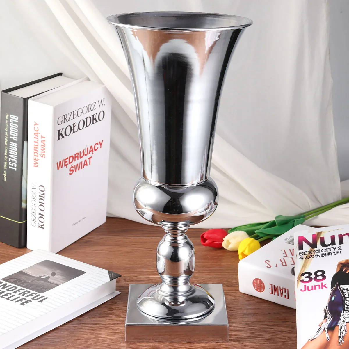 

Creative Large Metal Iron Vase Silver Wedding Decorative Table Home Lead Ornament Decor Props For Banquet