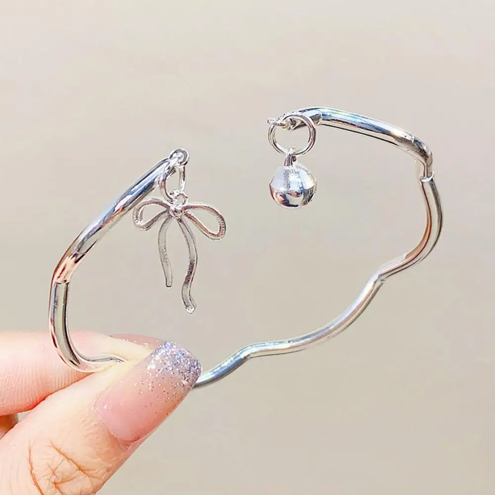 New Trendy Silver Color Bowknot Bracelet for Women Cute Romantic Round Ball Adjustable Cuff Bracelet 2025 Jewelry Birthday Gift