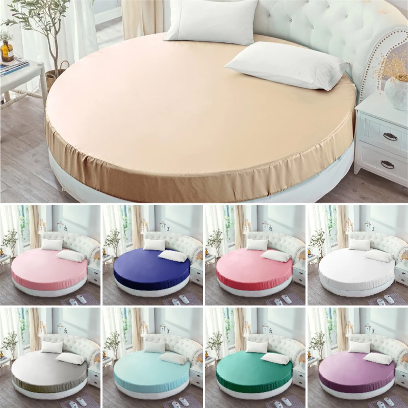 180/200/220cm Stretch Fitted Sheet Soft Silky Satin Bed Linen Solid Color Bedspread Mattress Cover for Queen Round Beds