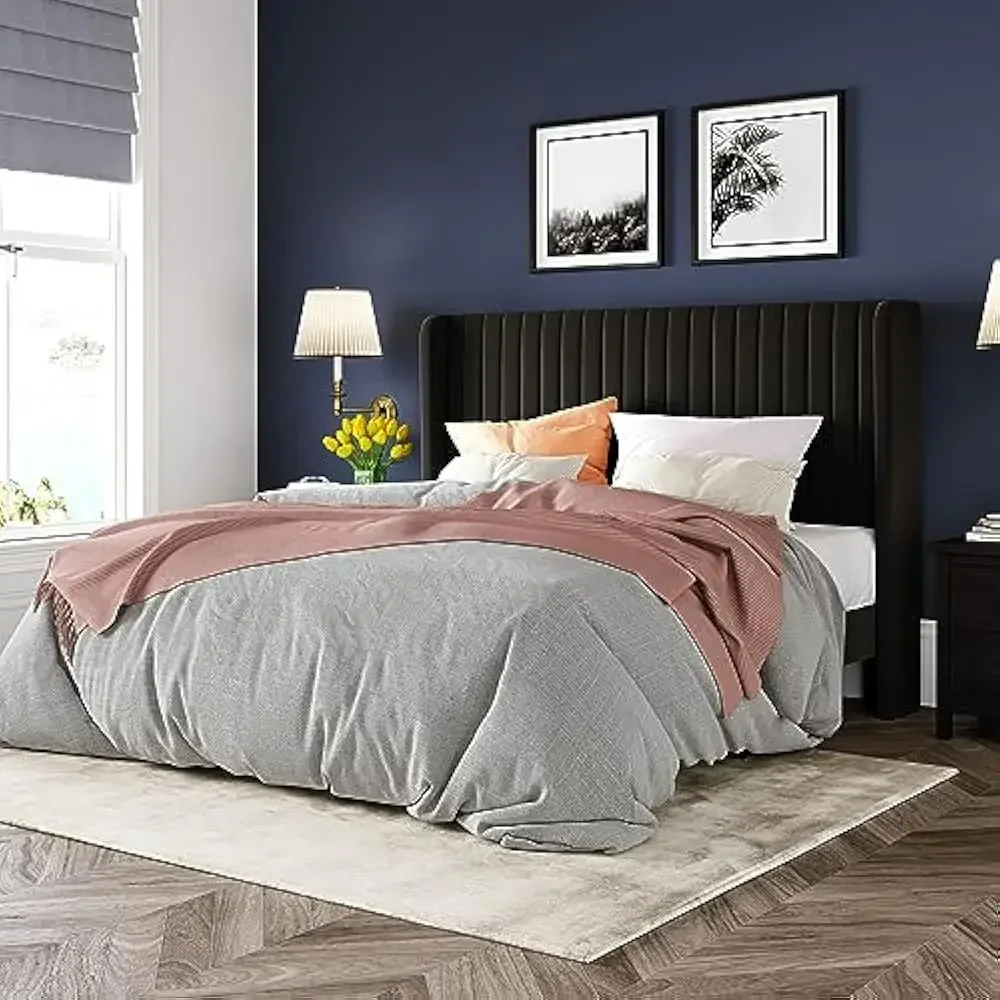

Full Size Bed Frame, Vertical Channel Tufted Wingback Headboard, Strong Wooden Slats, No Box Spring Needed, Easy Assembly