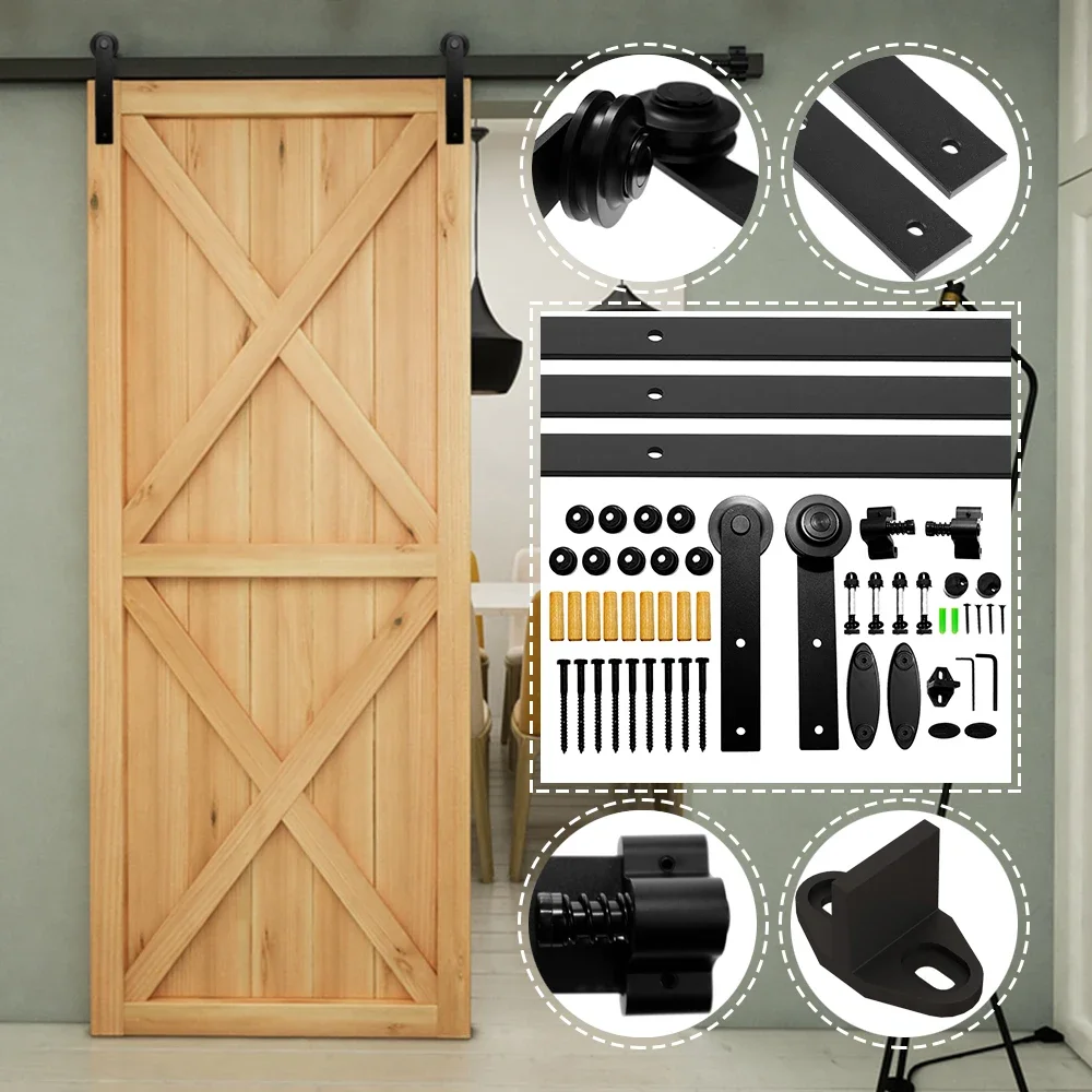 

Gifsin 4-9.6FT Sliding Barn Door Hardware Kit Top Mounted Hanger Track Black Steel Closet Door Roller Rail for Single Door