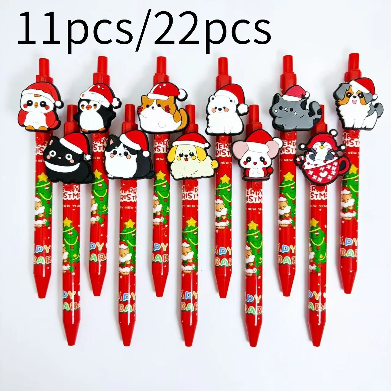 

11 шт./22 шт. креативные рождественские шариковые ручки с тематикой животных, новая рождественская шапка, шариковые ручки с маленькими животными, праздничная серия, выдвижные шариковые ручки