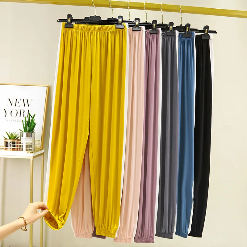 

Женские летние модальные повседневные свободные тонкие брюки-фонарики с высокой талией, корейские спортивные брюки-шаровары для похудения