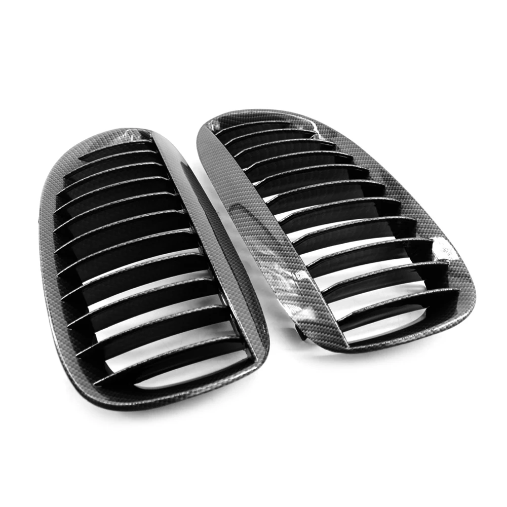 2x Carbon Fiber Pattern Car Front Kidney Bumper Grille For BMW E63 E64 650i 6 Series M6 2004 2005 2006 2007 2008 2009 2010
