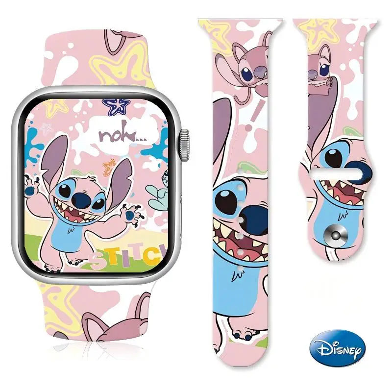 

Ремешок с принтом Disney Mischievous Stitch Series для Apple Watch 11/10/9/SE, мягкий водонепроницаемый силиконовый ремешок, ремешок для часов 45 мм/44 мм/42 мм