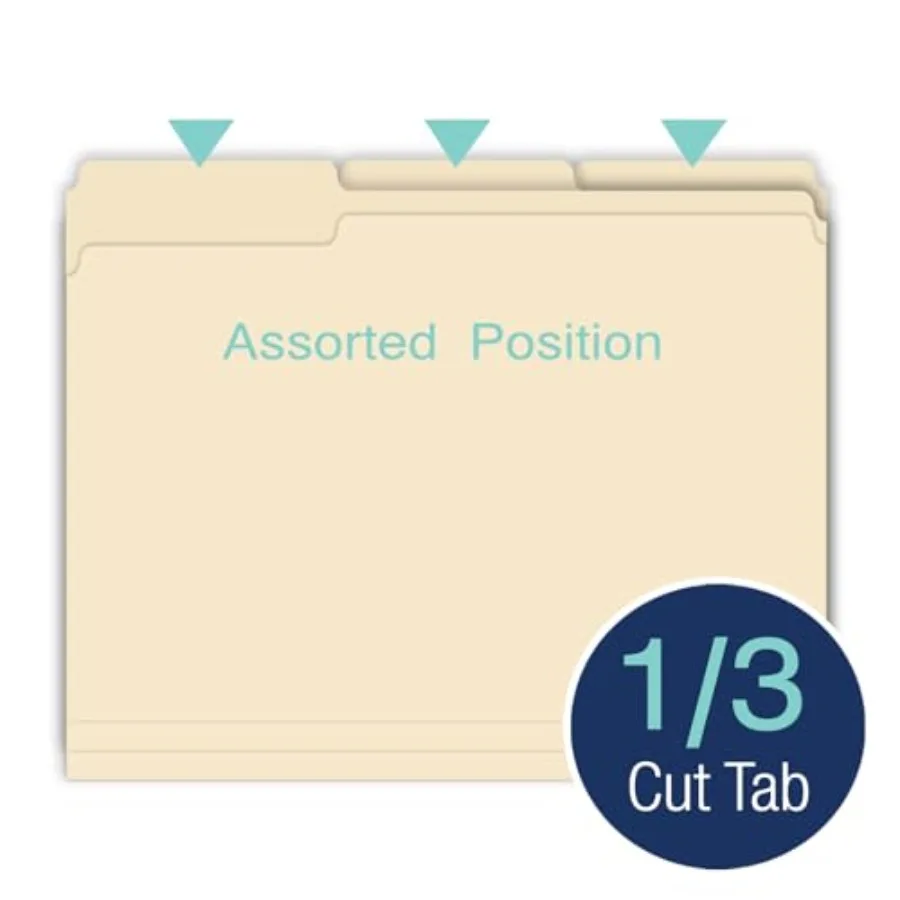 مجلدات ملفات مانيلا بحجم الحروف مقاس 8.5 × 11 بوصة مع علامة تبويب مقطوعة 1/3 للمكتب المنزلي وتنظيم المدرسة سلبيات ورقية ثقيلة الوزن
