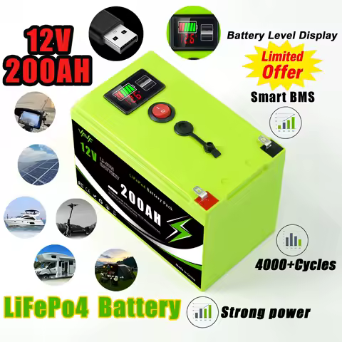 12v Rechargeable Battery 200AH ⚡️Lithium Iron Phosphate Battery with BMS for Reliable RV🎿 Off-Grid, Marine&amp;Solar Applications