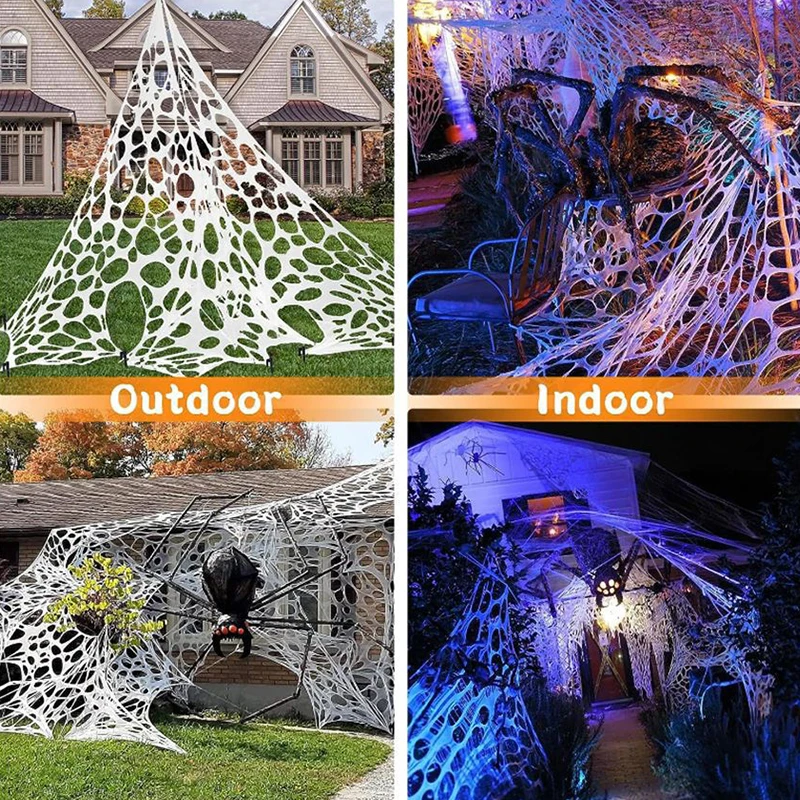 2/4m Halloween Decorations Outdoor Spider Web Giant Stretchy Netting Spider Webbing Ripped Cobweb Haunted House Prop Decor