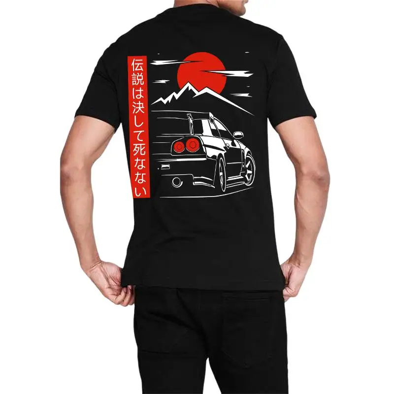 Auto in stile giapponese JDM Culture GTR Racing T-shirt Stampa posteriore Street Wear Design originale Oversize 100% cotone Top Tee Homme