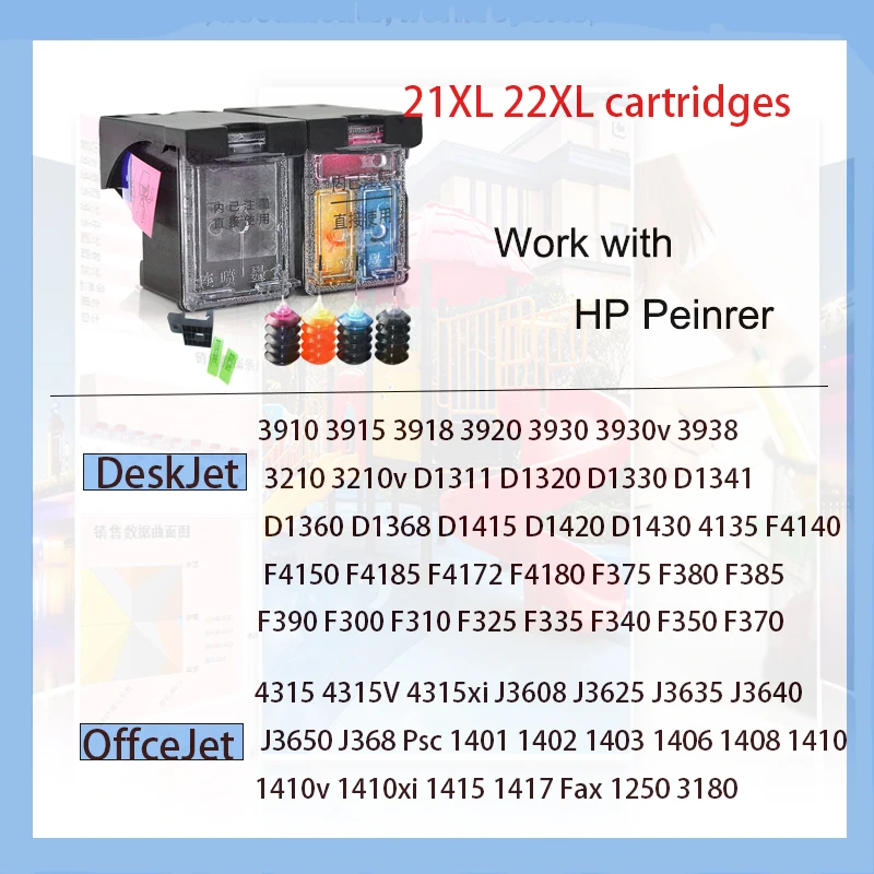 Vilaxh 21 22 Refill Ink Cartridge Replacement For HP 21XL 22XL For HP21 Deskjet F2180 F2200 F2280 F4180 F300 F380 380 D2300