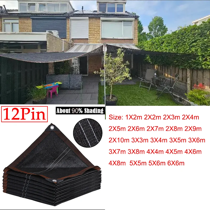 6x6m Sun Shading Ratio 90% Anti-UV HDPE Black Balcony Garden Greenhouse Succulents Pool Sunshade Sun Shade Netting 12 Pin
