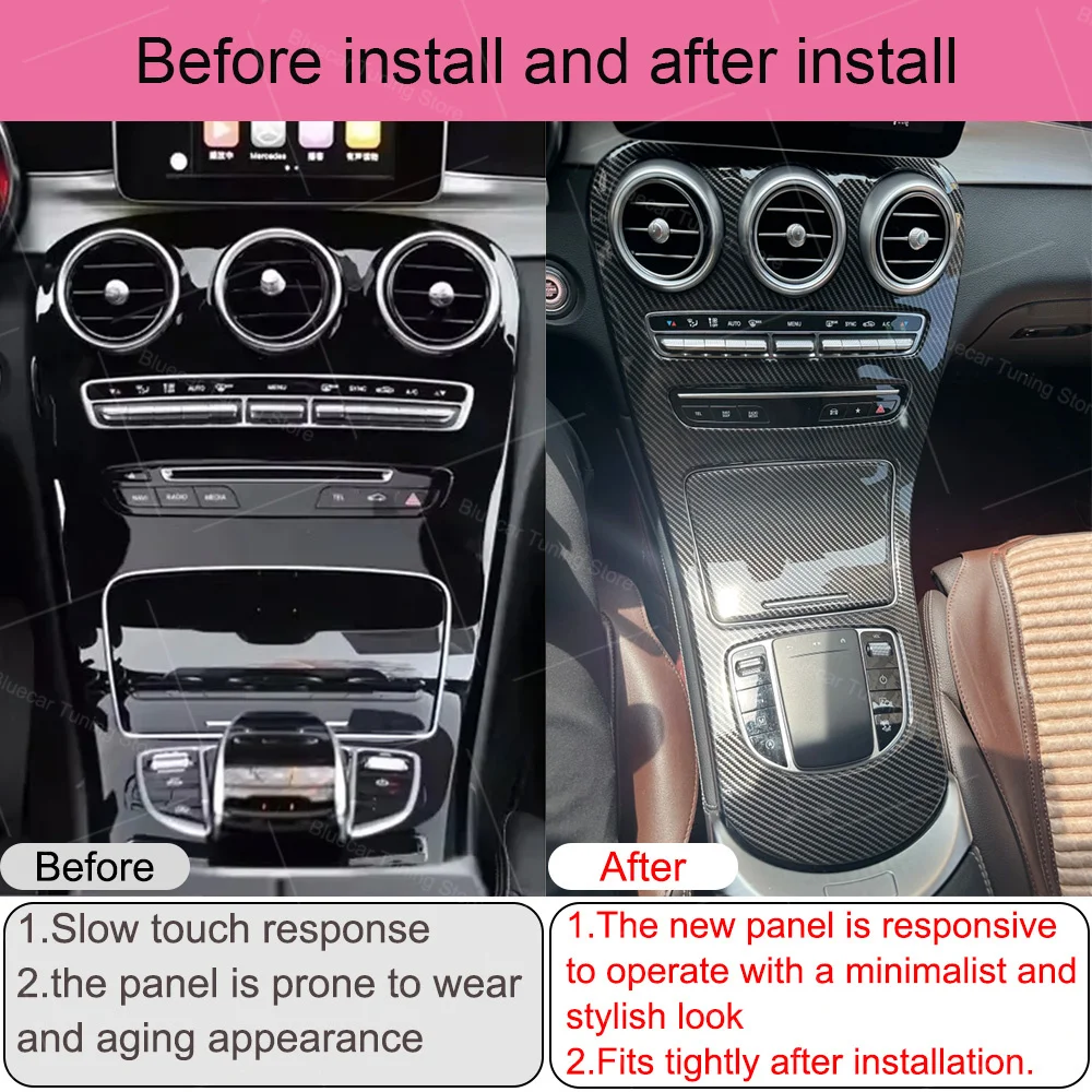 For Mercedes W205 C Class C43 C63 X253 Glc Real Carbon Fiber 2015+ Control Panel Coupe Interior Trim Mercedes Modification