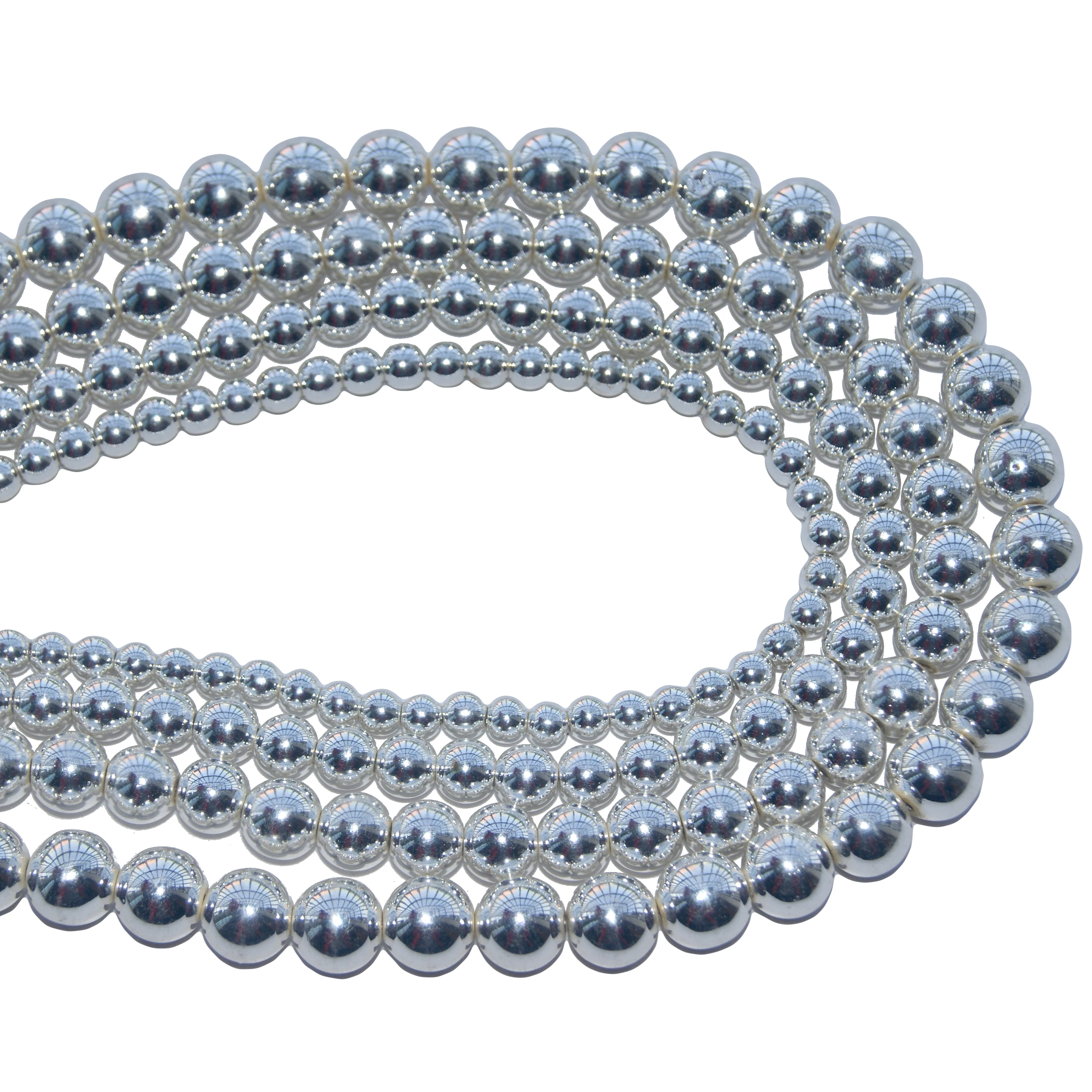 Natural Stone Beads Silver Hematite Round Loose Beads For Jewelry Making Diy Bracelet Necklace 4 6 8 10 12 MM
