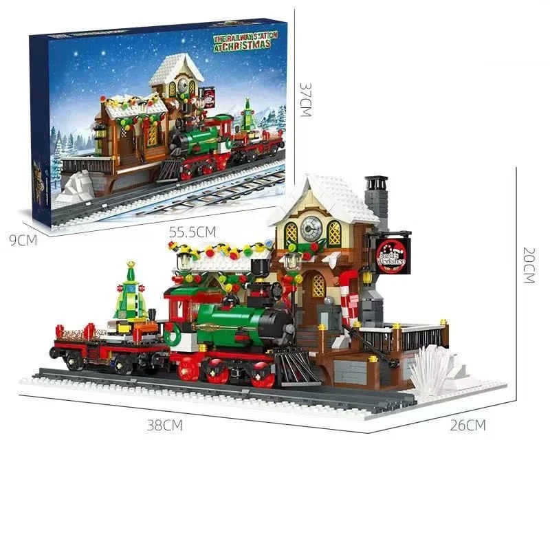 

Christmas train model assembly desktop ornament, building blocks toys home decoration, holiday gift for adults and children