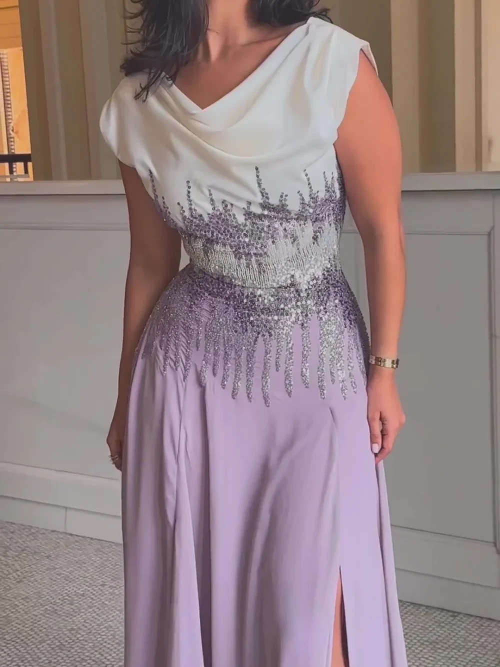 Vestido de noche largo de sirena para mujer, traje de gasa con lentejuelas o satén, para ocasiones formales