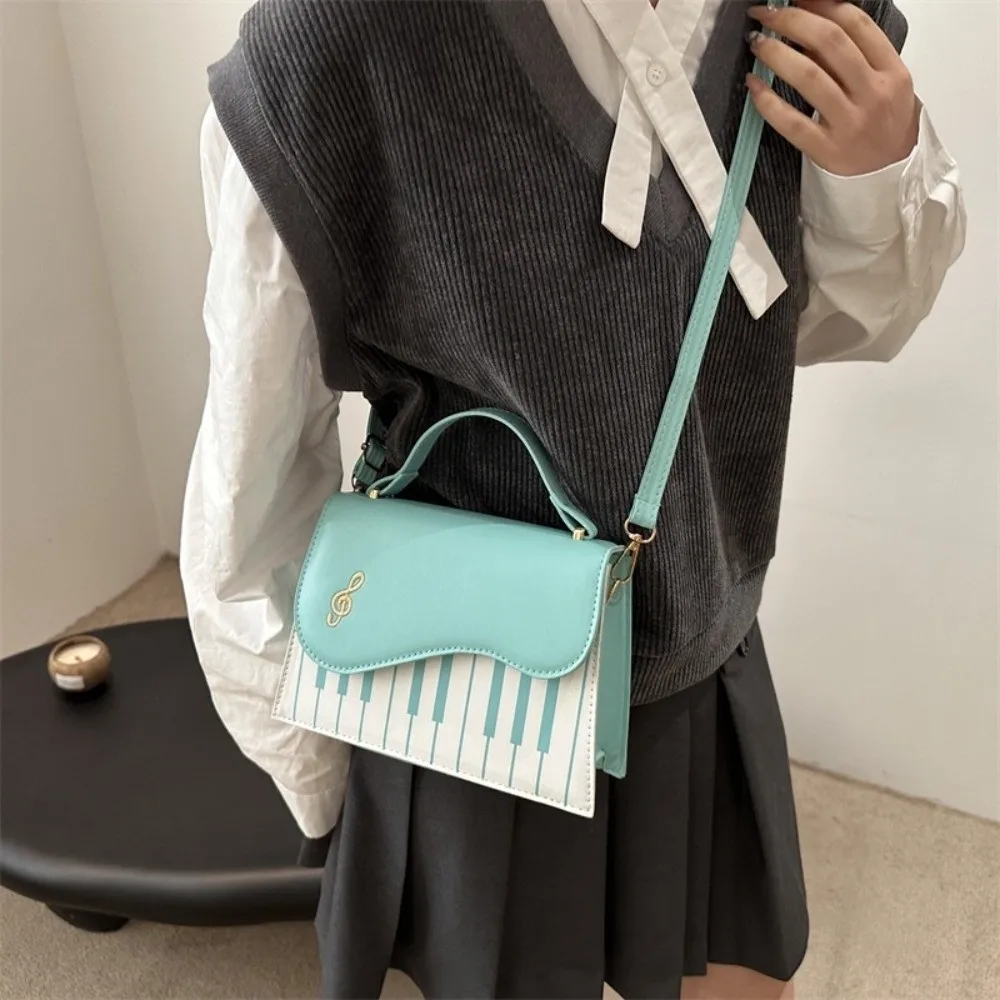 Creative Contrast Color Piano Note Crossbody Bag PU Leather Embroidered Shoulder Bag Square Korean Style Women Handbag Daily Use