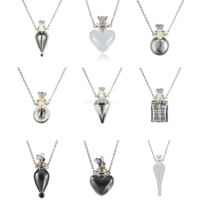 

Transparent Heart Vial Bottle Necklaces for Titanium Steel Chain Make a for Wish Blood Vial Necklace Women Dropship