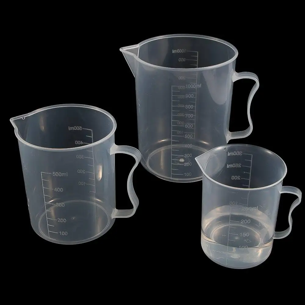 Taza medidora de plástico duradero reutilizable transparente para laboratorio de química, jarra medidora con mango, cilindro de medición