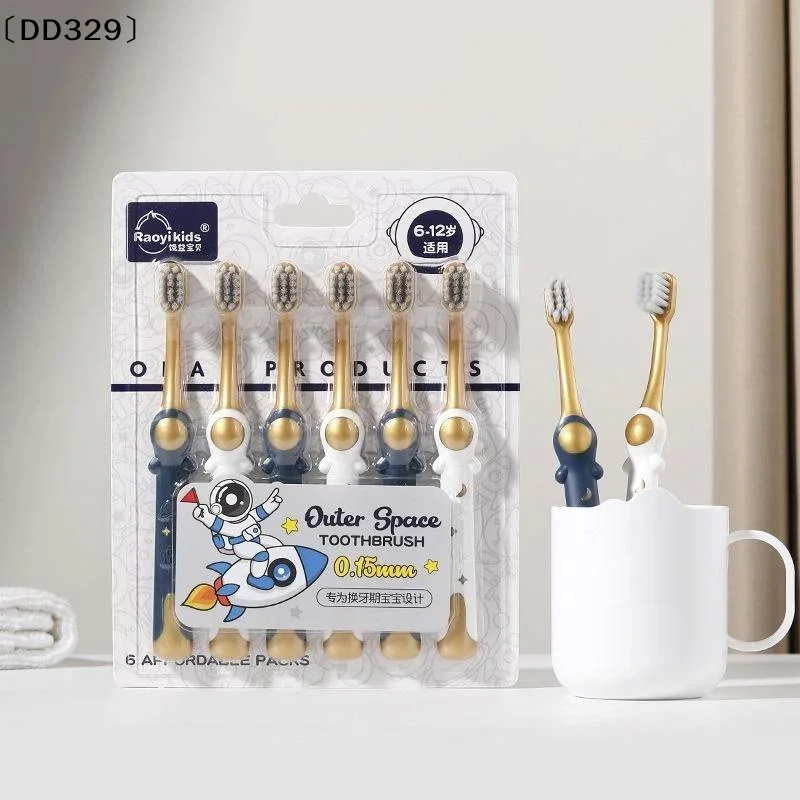 6pcs Children'S Toothbrushes Household Soft Bristle Cleaning Brush Preventing Tooth Decay Cartoon Astronaut Brush Handle〔DD329〕