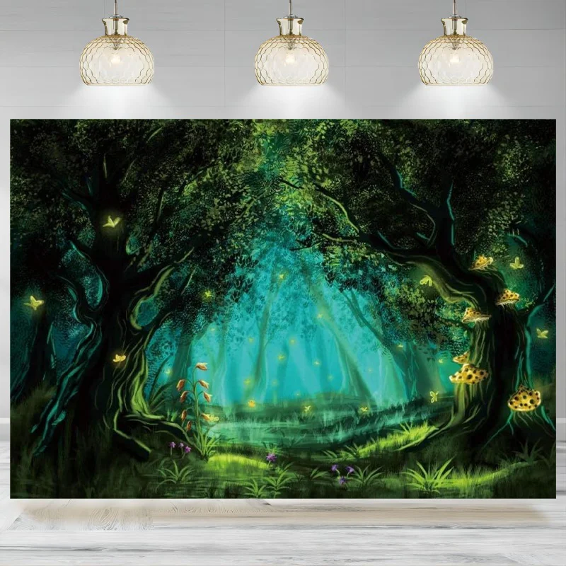 Spring Enchanted Fairy Forest Photography Backdrop Tree Mushroom Wonderland Background Kids Birthday Party Newborn Baby Banner