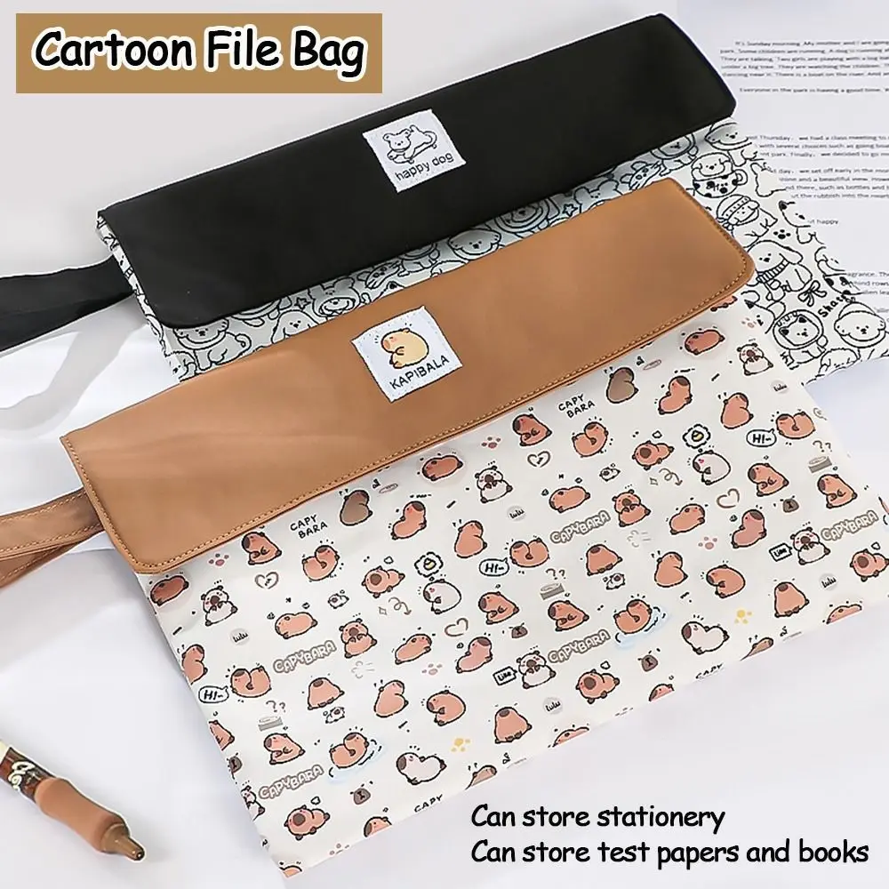 A4 Document Bag Creative Cartoon Print Large Capacity File Folder Zipper Stationery Storage Bag File Bag