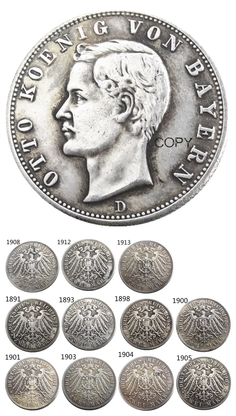 

Germany Bavaria 2 Mark (1891-1913) 11pcs Silver Plated Copy Coins