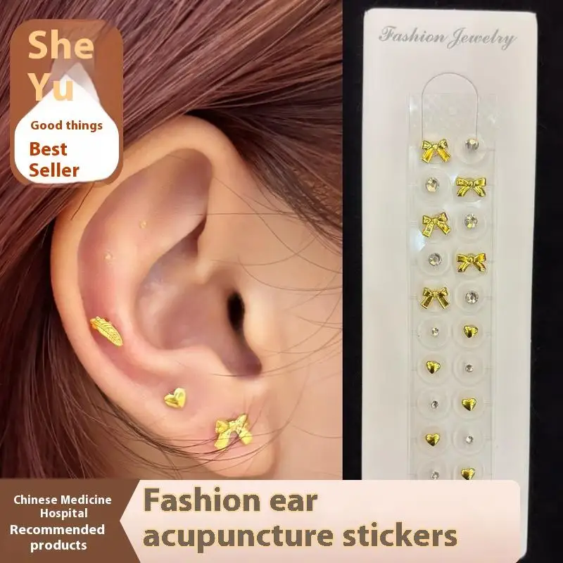 20 stks/vel Mode Vergulde Vlinder Strass Oor Punt Stickers Oor Druk Stok Acupunctuur Auricular Oor Stickers Massage