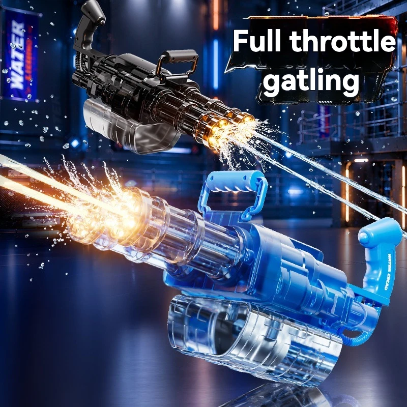 New Double Tube Explosion Flash Gatling Electric Water Gun Toy for Children, Fire Rotating Powerful Water Spray Gun Toy