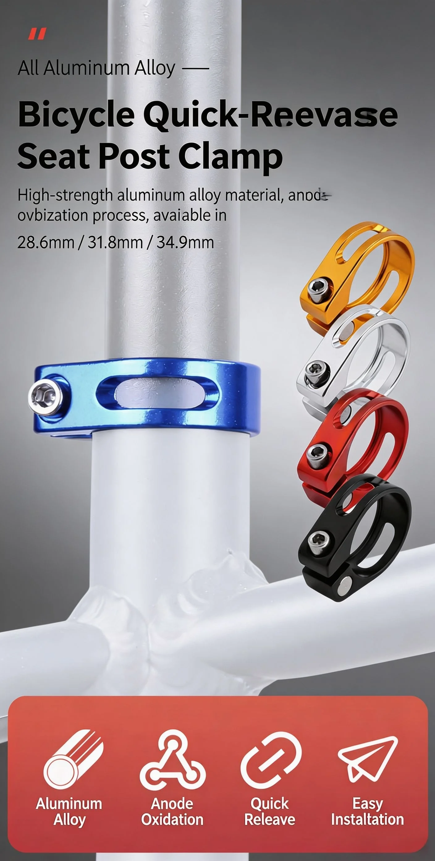 Aluminiumlegierung Fahrrad-Sattelstützenklemme 28,6-34,9mm Fahrrad-Sattelstützenklemme Schraubverschluss MTB Rennrad Leichtgewicht Fahrradzubehör – Detail 1