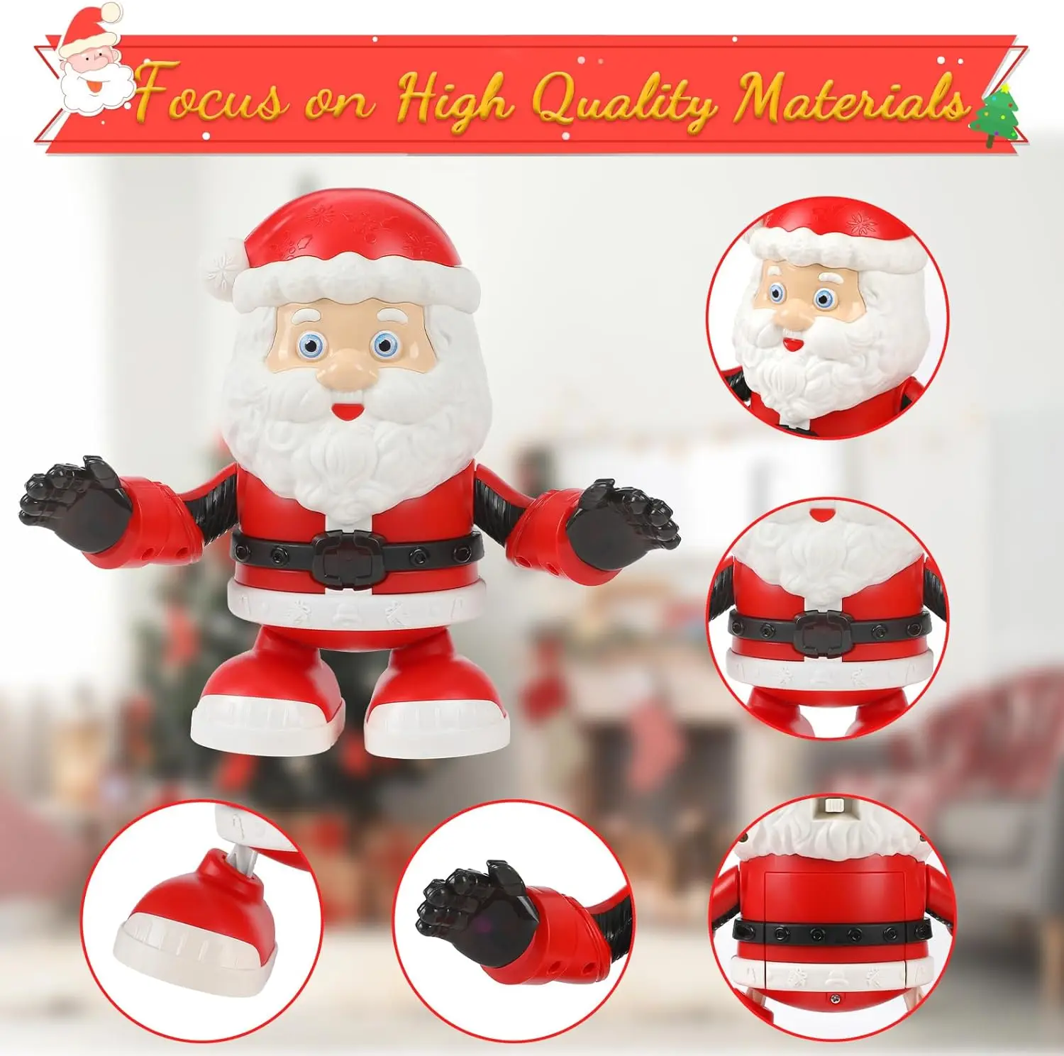 Cartoon Electric Santa Claus Toy Decor Christmas Singing Dancing With LED Light   AA Battery Operated Funny Gift For Kids