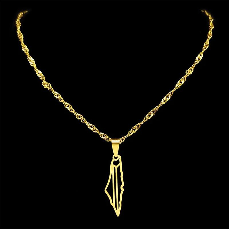 Israel Palestine National Map Hollow Pendant Necklace for Men Women Stainless Steel Gold Silver Color Geography Chain Jewelry view 5