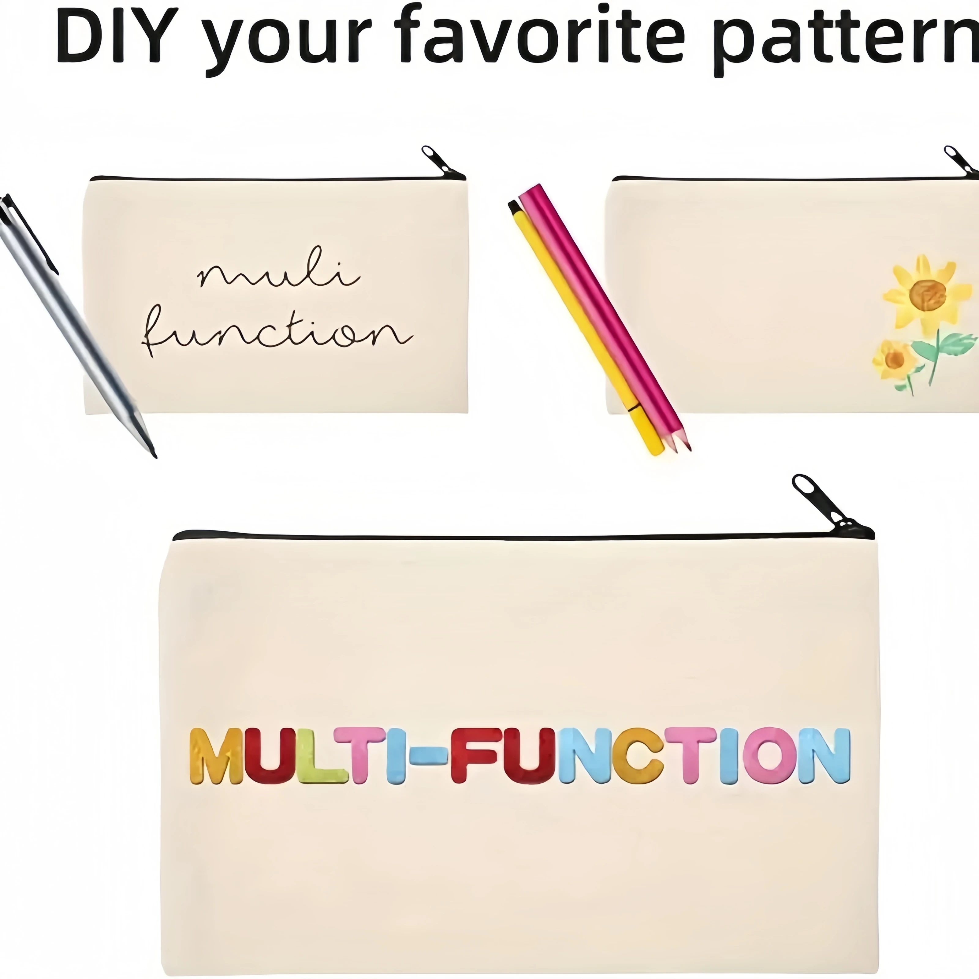 5 Buah Kantong Ritsleting Kanvas Kosong, Tas Rias Tempat Pensil untuk Kosmetik & Kerajinan DIY, Hari Kemerdekaan