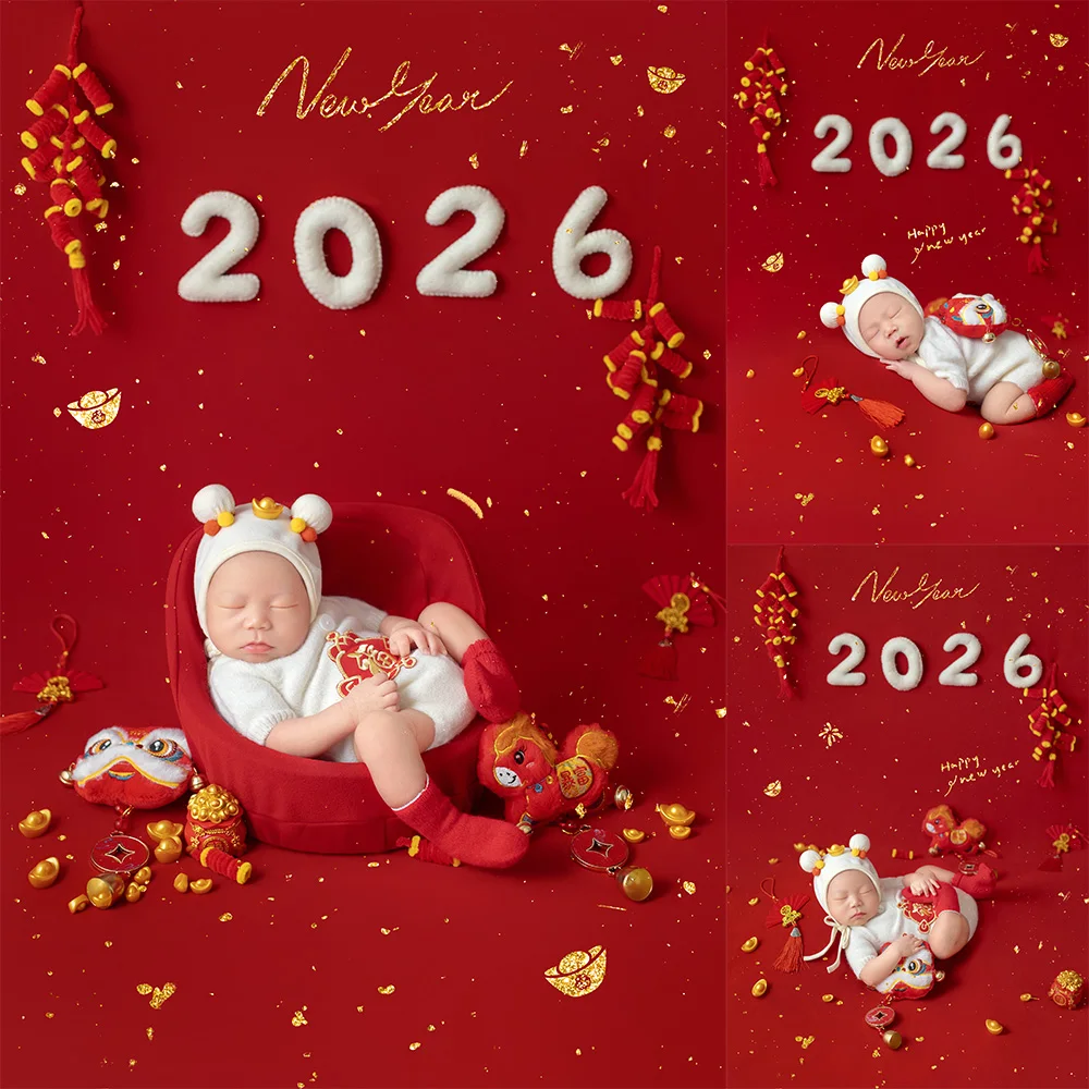 2026 Lunar New Year Newborn Photography Outfit Gold Ingot Hat+baby Bodysuit+sock Set Photo Studio Professional Shooting Costume