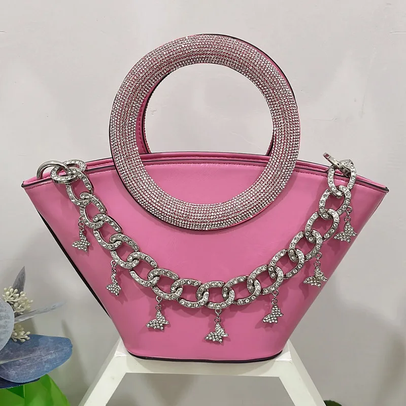 

2025 Women Luxury Round Diamonds Handle Wedding Party Clutch Bag High end Rhinestones Handbags Tote Bag Trendy Crossbody Bag