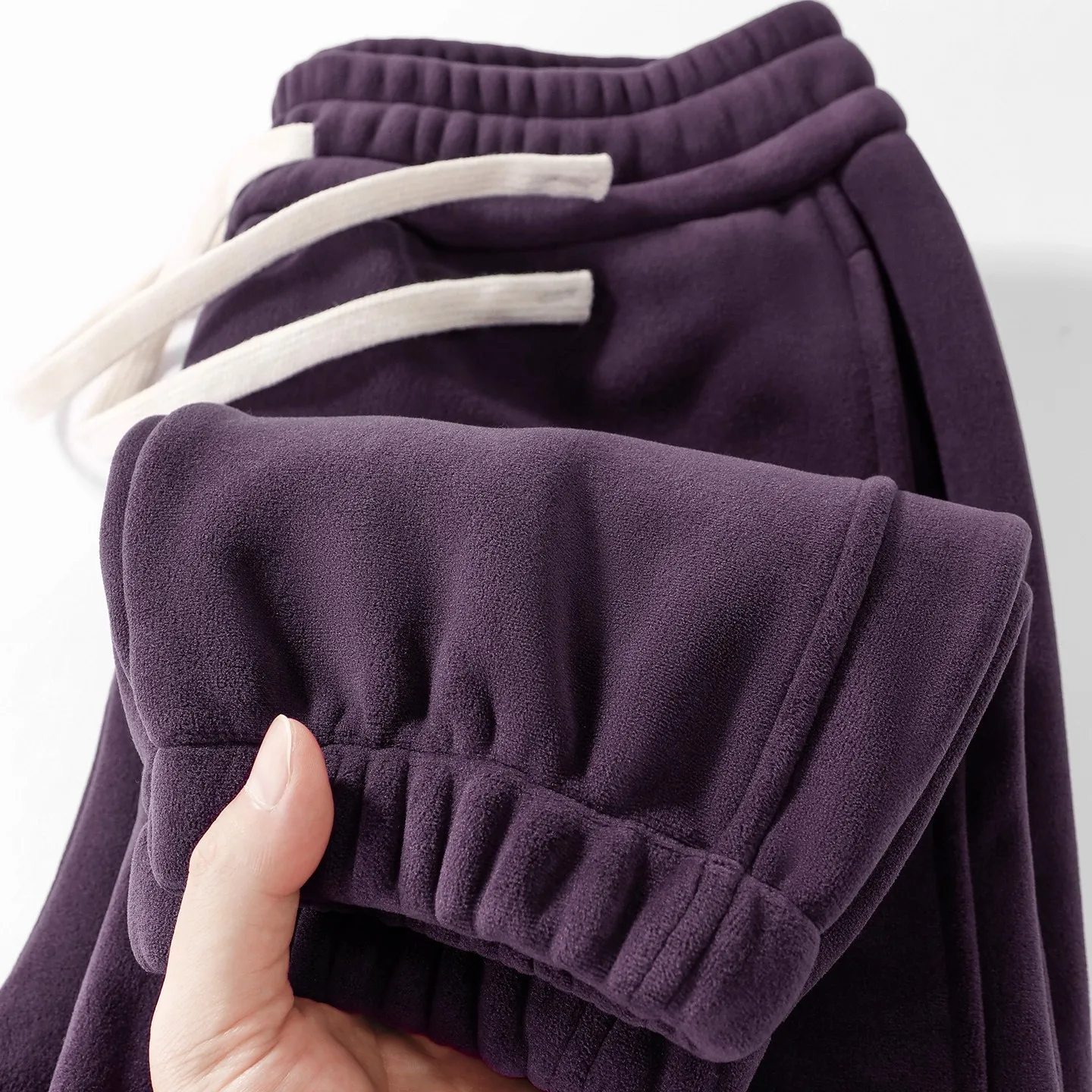 Purple 500g Heavyweight Thick and Warm Double-Face Fleece Leggings Women's Burgundy Casual Sweatpants Fleece-Lined Sports Pants