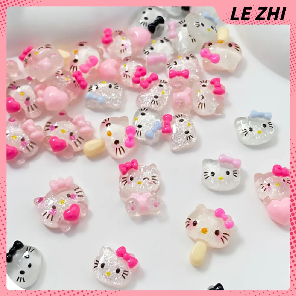 Hello Kitty Cartoon 20PCS Resin Nail Accessories 3D Stereo Art Charms Manicure Supplies Jewelry DIY Supplies Bowknot Decor Gift