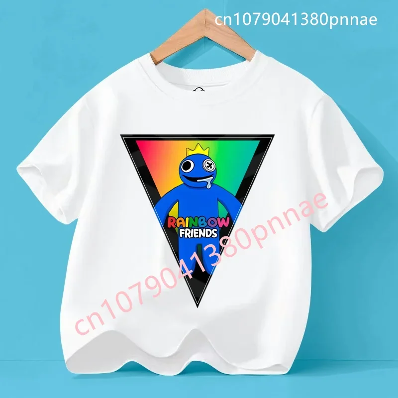 

Rainbow Friends Short Sleeve Children 3-12 Years Old T-shirt 2025 Summer Cartoon Parent-child Casual Fashion Round Neck T-shirt