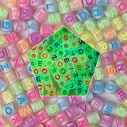 250 Mixed Color Assorted Acrylic Alphabet Letter Cube Beads 6mm Glows in the Dark
