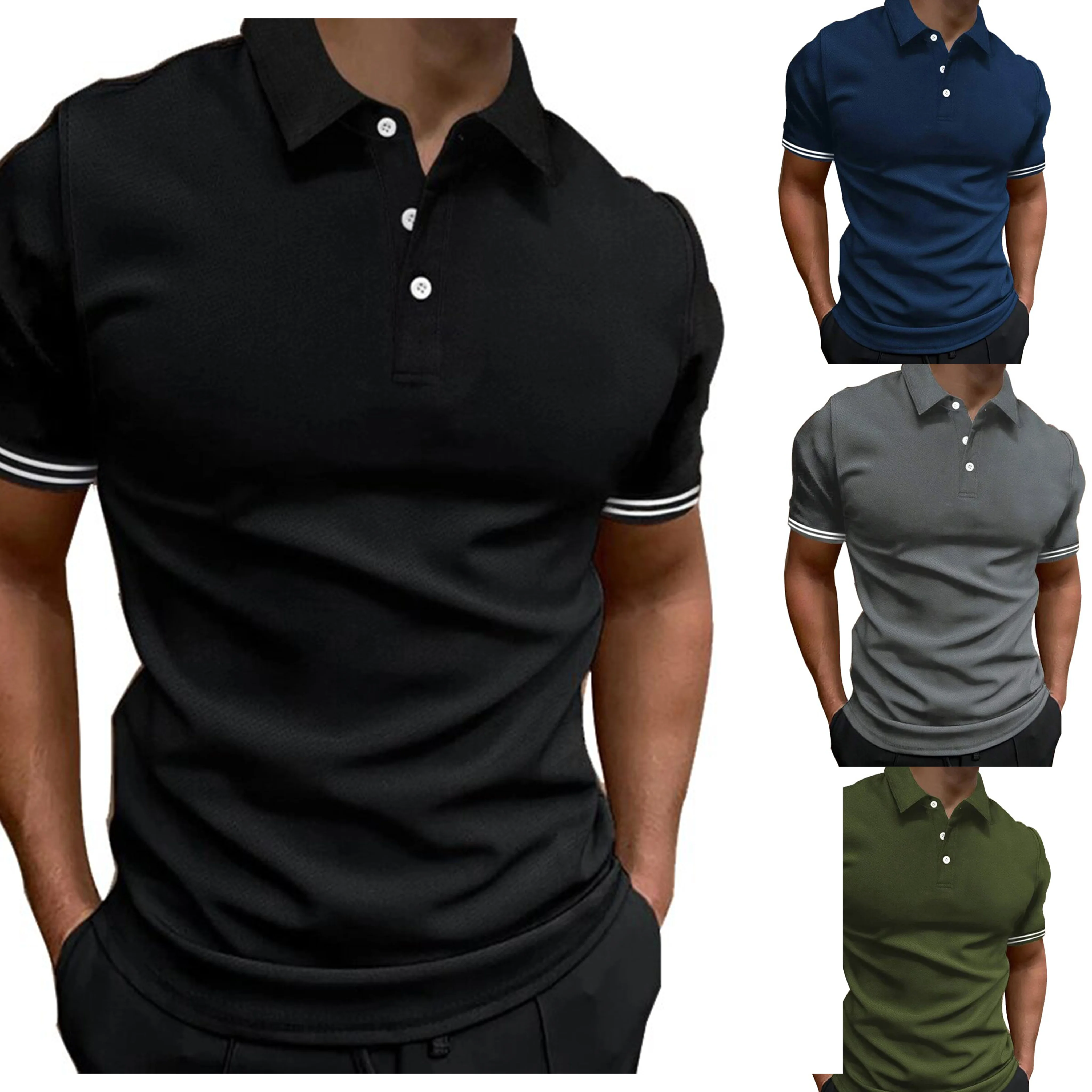 

Summer Men's Classic Polo Shirt Casual Short Sleeved T-shirt Regular Loose Fit Business Golf Polo Shirt