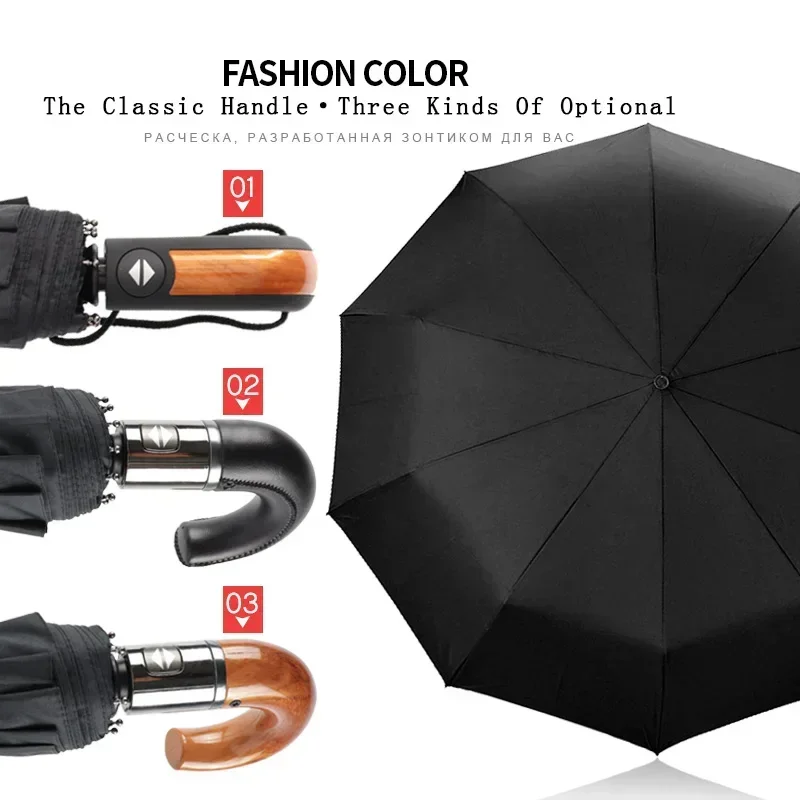 Classic English Style Umbrella Men Automatic Strong Wind Resistant 3 Fold Umbrella Rain Business Women Quality Parasol