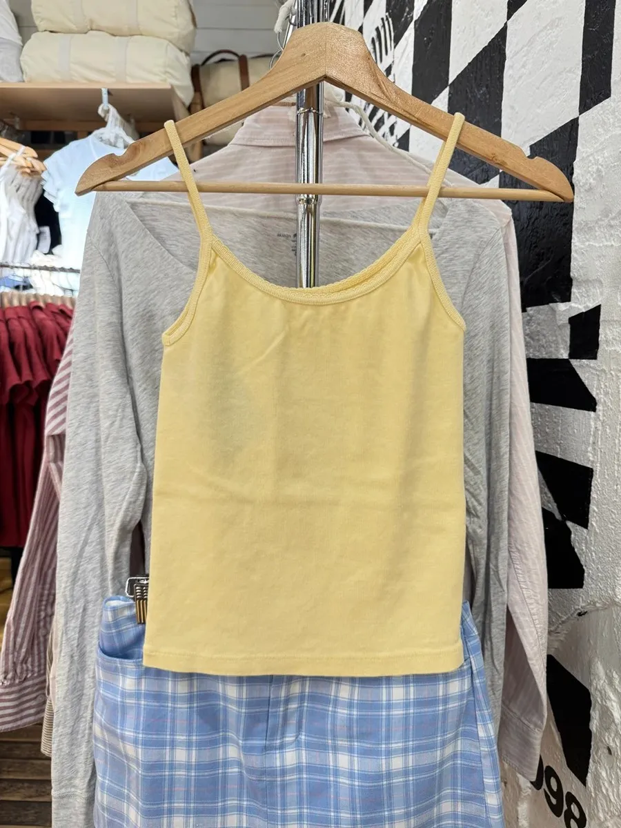 

New Sweet Yellow Slim Tank Top Women Summer Sweetwear Casual Lace Trim Sleeveless Cotton Camis Cute Simple Basic Vest Tops Y2K