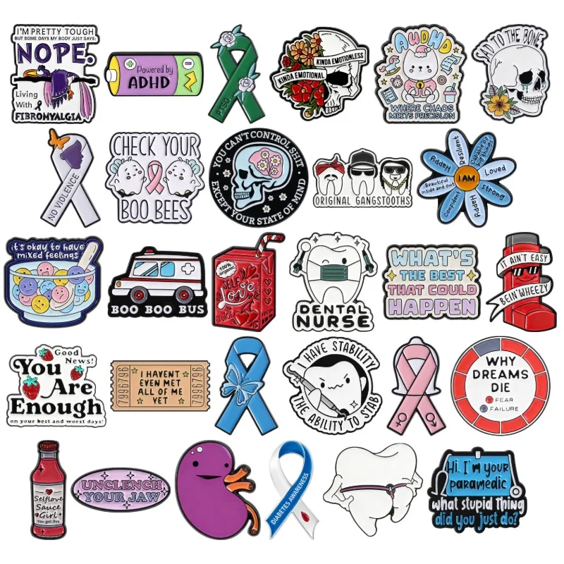 Health Care Collection Emaille-Pins, Broschen zur Erkennung von Oraler und Psychischer Gesundheit, Zahnarzt-Abzeichen, ADHS, Asthma, Brust, Selbstliebe, Schmuck, Geschenk
