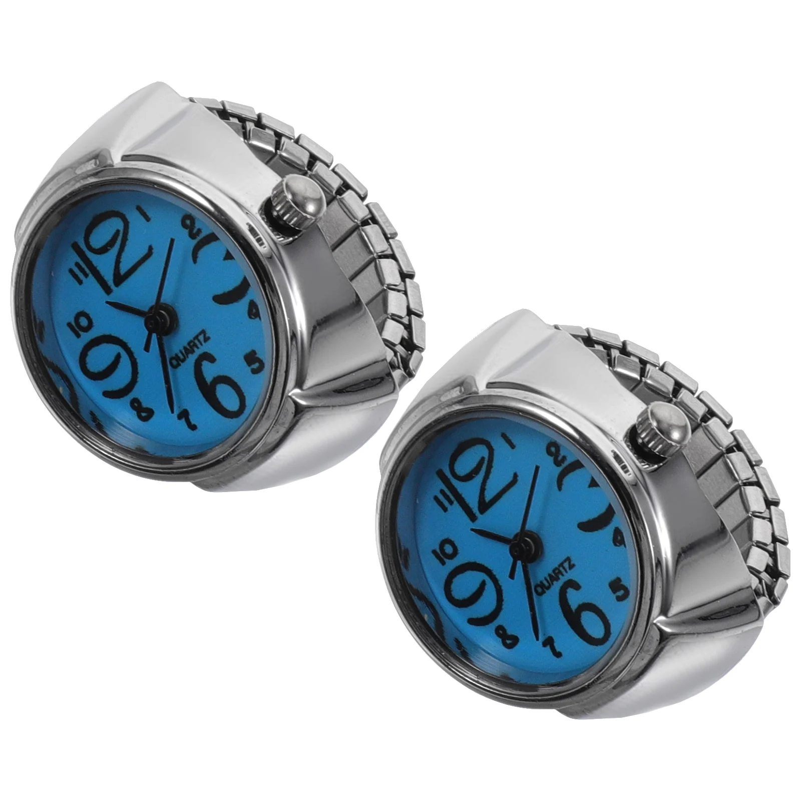 2pcs Ring Watches For Women Men Mini Finger Wear Quartz Time Display Unique Design Large Numbers Easy Read Gifts Friends