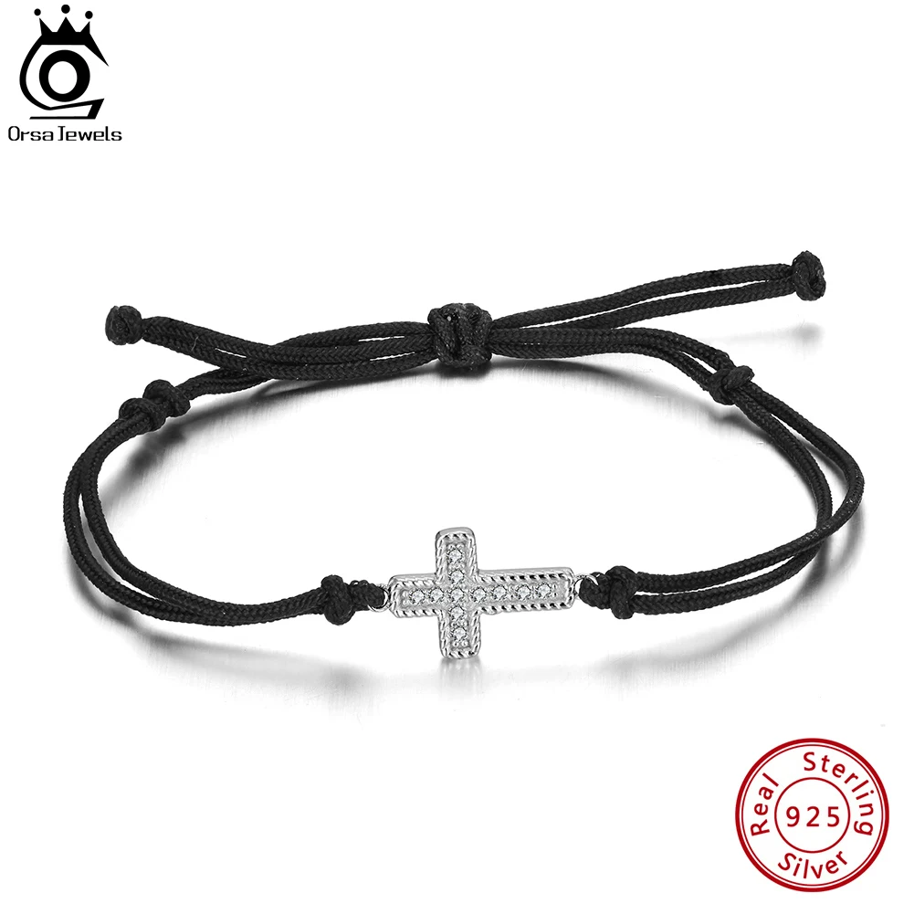 

ORSA JEWELS Real 925 Sterling Silver Brilliant Cross Cut Bracelet Fashion 5A Clear CZ for Women Chain Bracelet Jewelry SB186