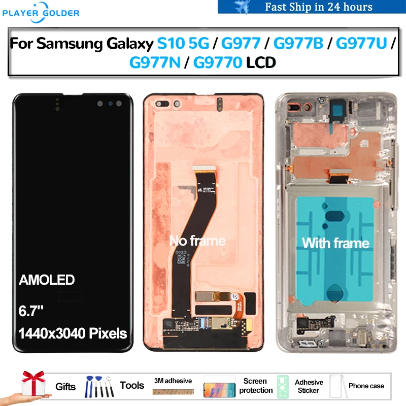 

AMOLED For Samsung Galaxy S10 5G G977 G977B G977U G977N G9770 Pantalla lcd Display Touch Panel Screen Digitizer Assembly Repair